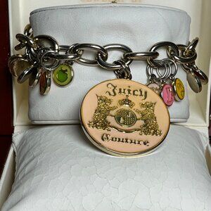 Juicy Couture Y2K Charm Bracelet Pink Logo Chunky Vintage 8 inches